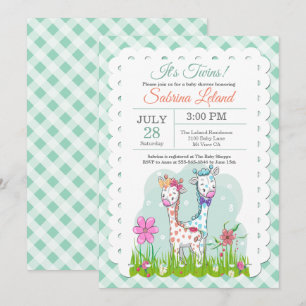 Invitation C'est Twins Adorable Giraffes Baby shower