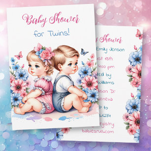 Invitation C'est Twins ! Baby shower Vintage garçon et fille 