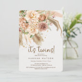 Invitation C'est Twins boho pampas herbe baby shower bohème (Debout devant)