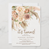 Invitation C'est Twins boho pampas herbe baby shower bohème (Devant)