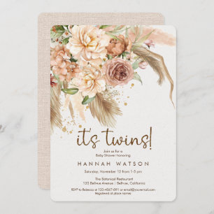 Invitation C'est Twins boho pampas herbe baby shower bohème