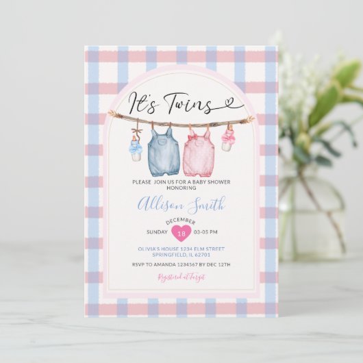 Invitation C'est Twins Bow Clothes Automne En vichy Baby show (Debout devant)