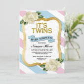Invitation C'est Twins Boy & Girl Baby shower Pink Blue Invit (Debout devant)