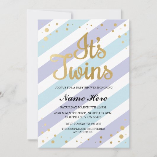 Invitation C'est Twins Boys Baby shower Gold & Blue Invitatio (Devant)