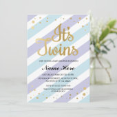 Invitation C'est Twins Boys Baby shower Gold & Blue Invitatio (Debout devant)