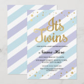Invitation C'est Twins Boys Baby shower Gold & Blue Invitatio (Devant / Derrière)