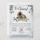 Invitation C'est Twins ! Chiens de chiot Baby shower aquarell (Devant)