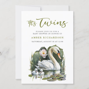 Invitation C'est Twins Elegant Baby shower de cygne à script