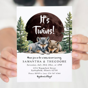 Invitation C'est Twins Wolf Bienvenue au Baby shower Pack