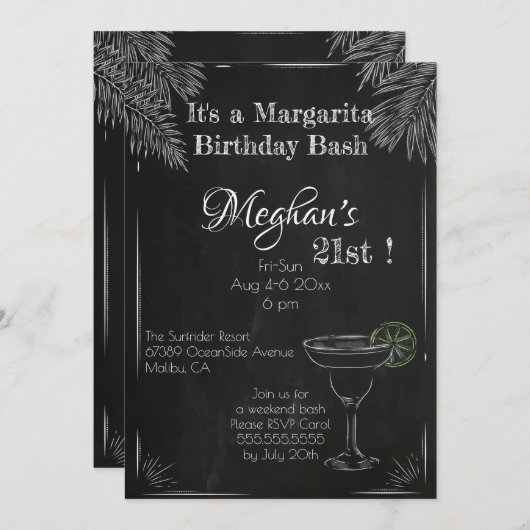Invitation C'est un anniversaire de Margarita Bash 21 (Devant / Derrière)