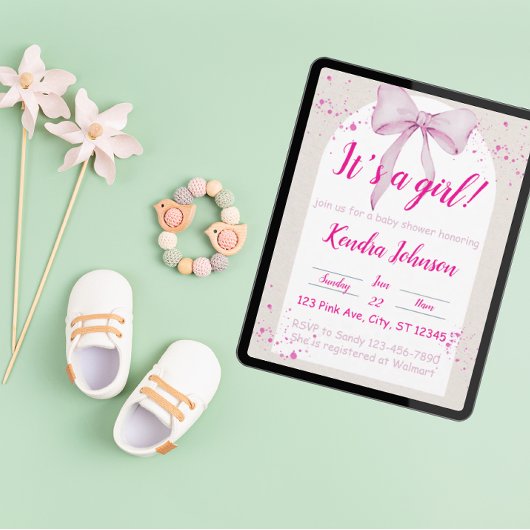 Invitation C'est un arc d'aquarelle fille, baby shower minima