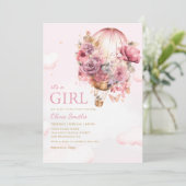 Invitation C'est un Baby shower à bulles florales roses pour  (Debout devant)