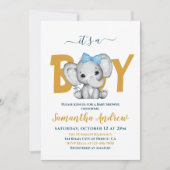 Invitation C'est un Baby shower adorable bébé éléphant garçon (Devant)