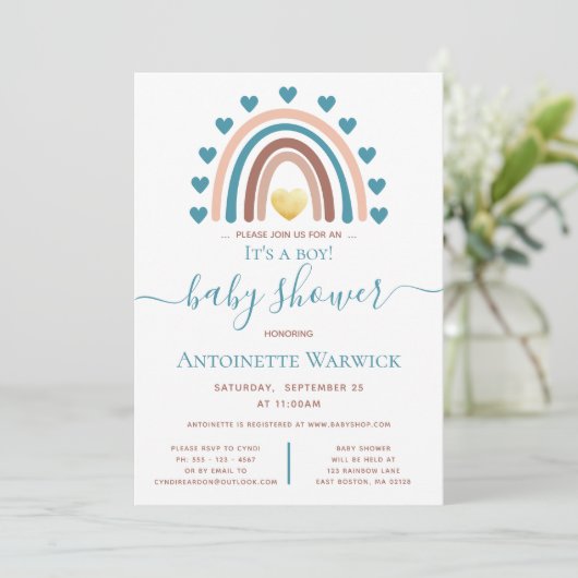 Invitation C'est un Baby shower Arc-en-ciel Boy Boho (Debout devant)
