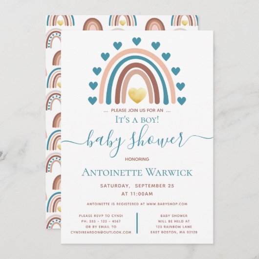 Invitation C'est un Baby shower Arc-en-ciel Boy Boho (Devant / Derrière)