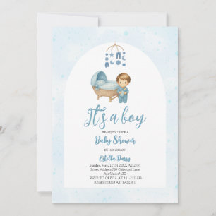 Invitation C'est un Baby shower bébé bleu mobile bébé