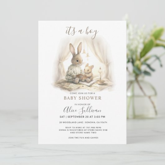 Invitation C'est un Baby shower bébé lapin et maman (Debout devant)
