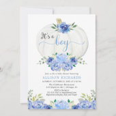 Invitation C'est un baby shower blanc citrouille bleu fleuri (Devant)