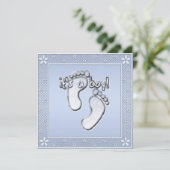 Invitation C'est un Baby shower Bleu aux empreintes de petits (Debout devant)