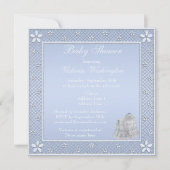 Invitation C'est un Baby shower Bleu aux empreintes de petits (Dos)