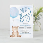 Invitation C'est un Baby shower Bleu Blonde en Teddy Bear (Debout devant)