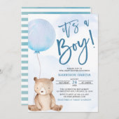 Invitation C'est un Baby shower Bleu Blonde en Teddy Bear (Devant / Derrière)