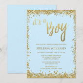 Invitation C'est un baby shower bleu de parties scintillantes (Devant / Derrière)