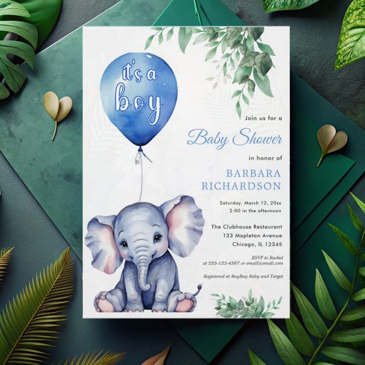 Invitation C'est un Baby shower bleu éléphant garçon
