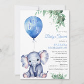 Invitation C'est un Baby shower bleu éléphant garçon (Devant)
