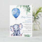 Invitation C'est un Baby shower bleu éléphant garçon (Debout devant)