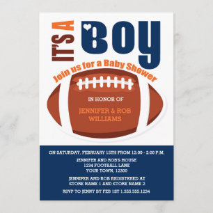 Invitation C'est un Baby shower Bleu Orange de Football