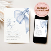 Invitation C'est un Baby shower Boy Blue Bow