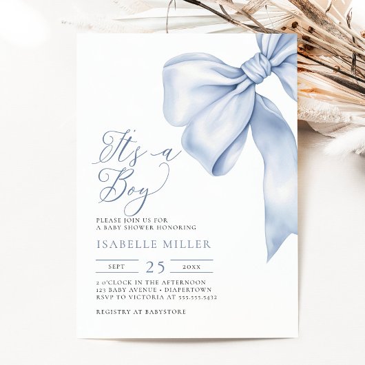 Invitation C'est un Baby shower Boy Blue Bow