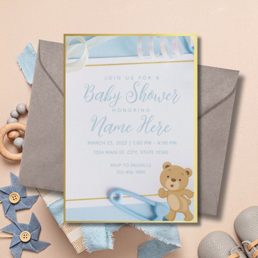 Invitation C'est un Baby shower Boy Blue Gold