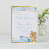 Invitation C'est un Baby shower Boy Blue Gold (Debout devant)