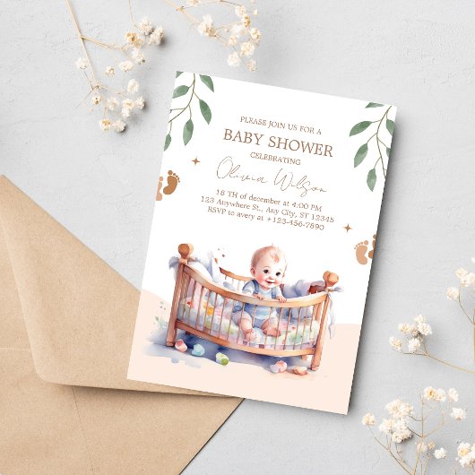 Invitation C'est un baby shower Boy Boho Bassinet