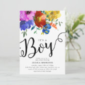 Invitation C'est un Baby shower Boy Bright & Bold Florals (Debout devant)