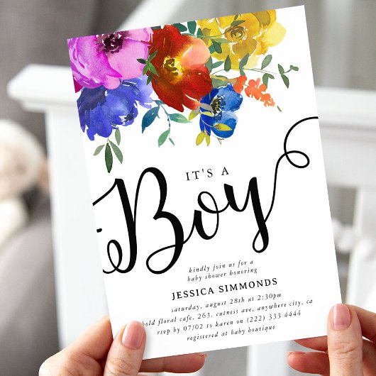 Invitation C'est un Baby shower Boy Bright & Bold Florals