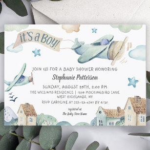 Invitation C'est un Baby shower Boy Cute Watercolor Avions