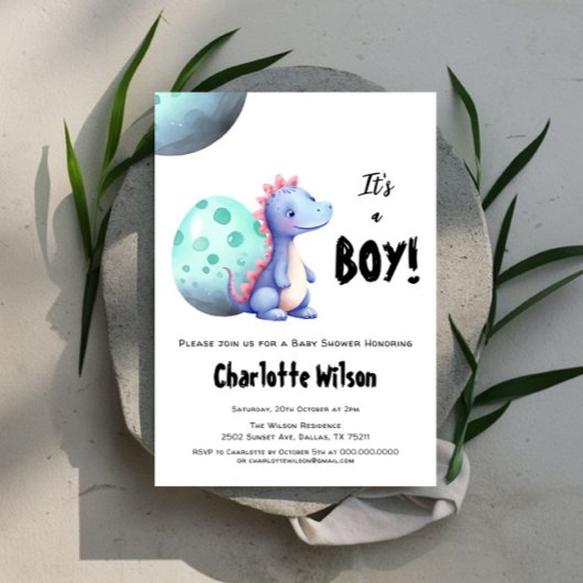 Invitation C'est un Baby shower Boy Cute Watercolor Dinosaur