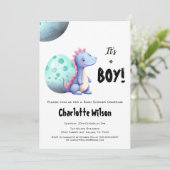 Invitation C'est un Baby shower Boy Cute Watercolor Dinosaur (Debout devant)