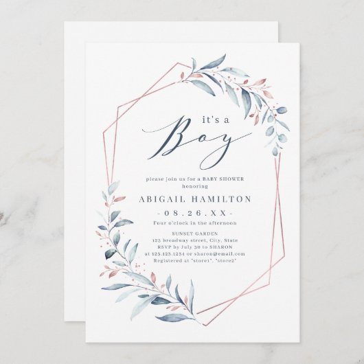 Invitation C'est un Baby shower Boy rose or bleu vert  (Devant / Derrière)