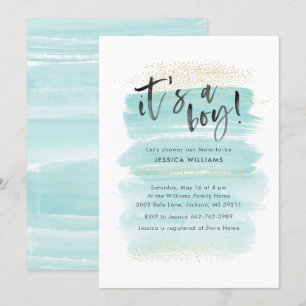 Invitation C'est un Baby shower Boy Watercolor & Gold Confett