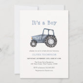 Invitation C'est un Baby shower Boy Watercolor Tractor (Devant)