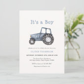 Invitation C'est un Baby shower Boy Watercolor Tractor (Debout devant)