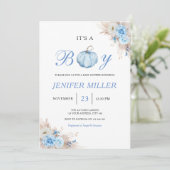 Invitation C'est un Baby shower Citrouille bleu garçon (Debout devant)