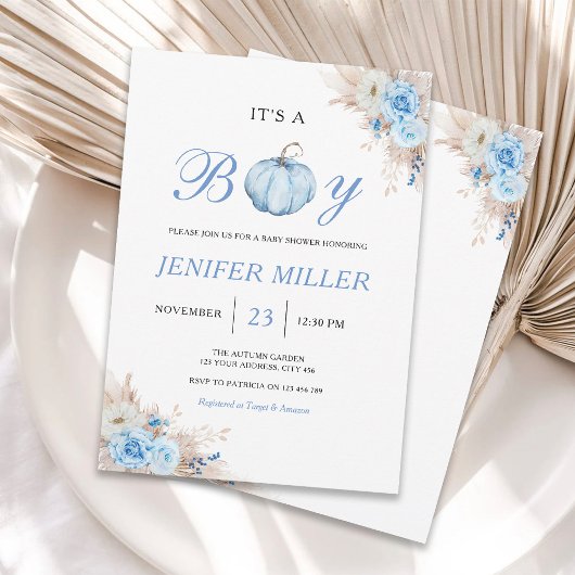 Invitation C'est un Baby shower Citrouille bleu garçon