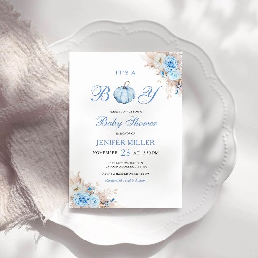 Invitation C'est un Baby shower Citrouille bleu garçon
