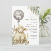 Invitation C'est un Baby shower d'agneau à ballons (Debout devant)