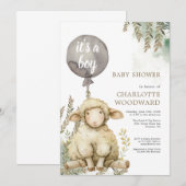 Invitation C'est un Baby shower d'agneau à ballons (Devant / Derrière)
